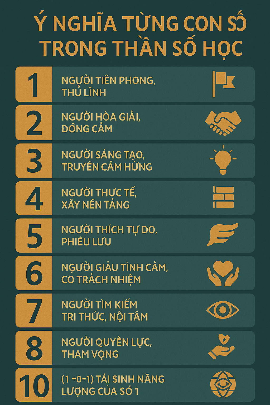 ý nghĩa từng con số chủ đạo từ 1 đến 11 trong Thần số học